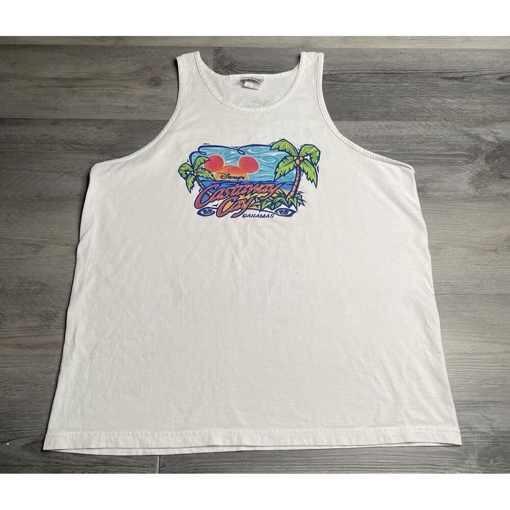 VTG Disney Castaway Cay Bahamas Tank Top Men’s Size XXL White Cruise Line USA